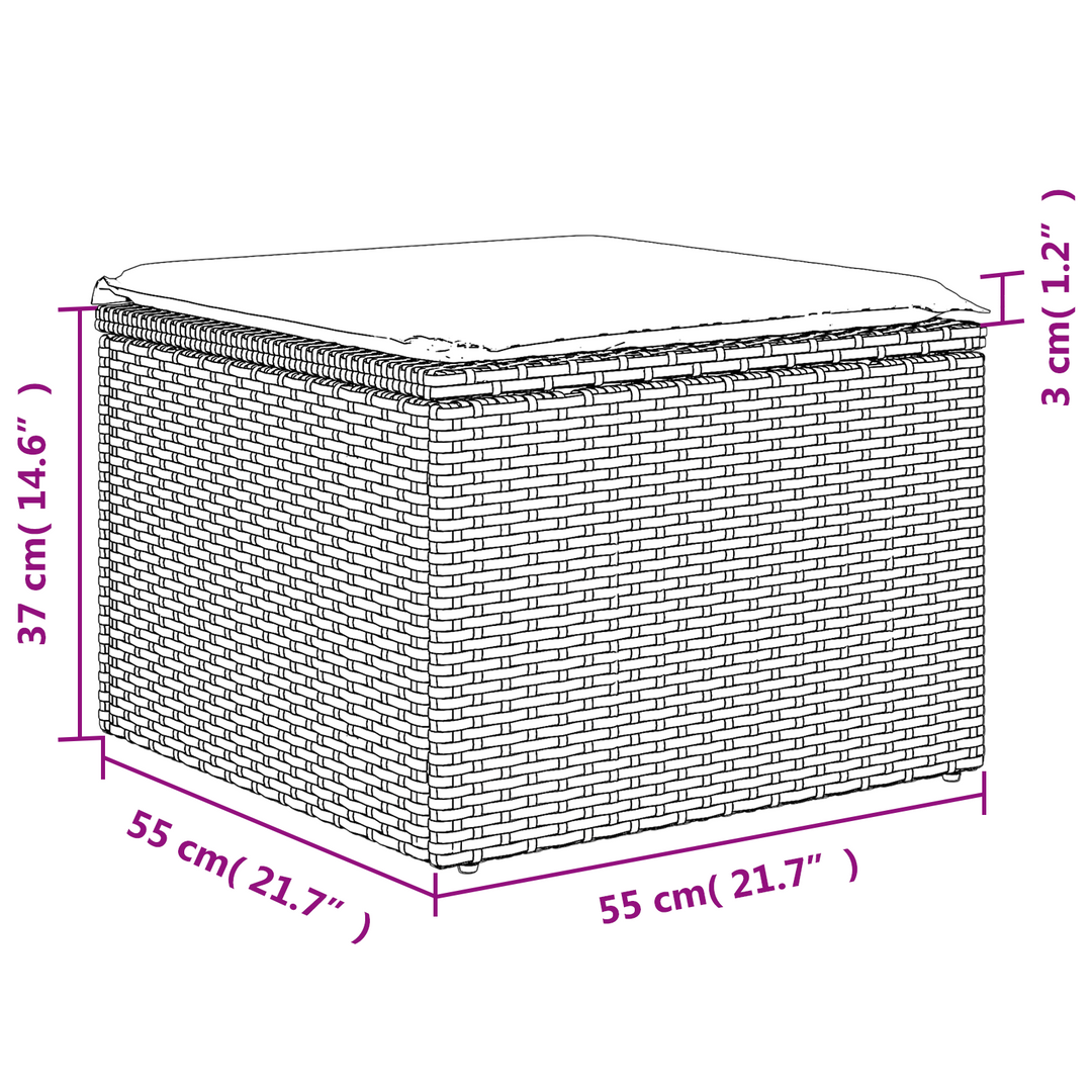 Havefodskammel med pude Grå 55 x 55 x 37 cm polyrattan