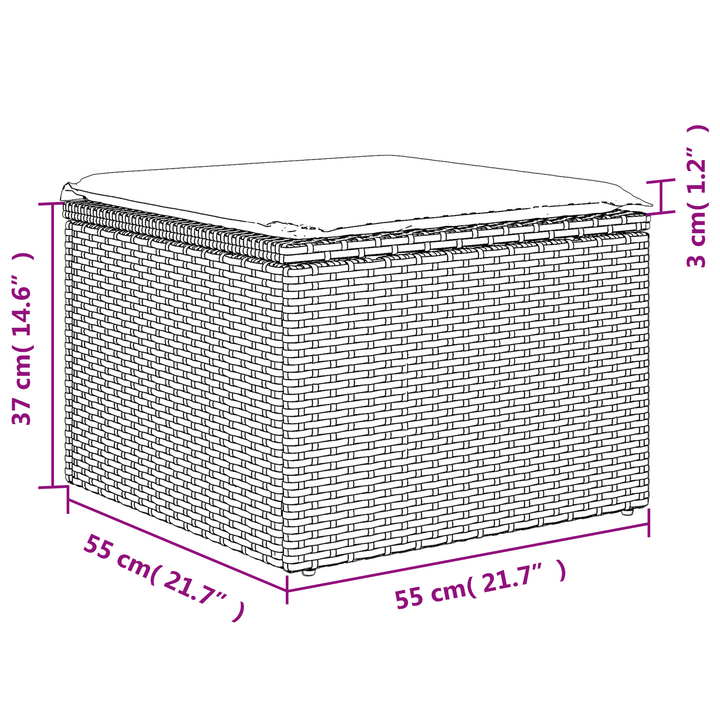Havefodskammel med pude Grå 55 x 55 x 37 cm polyrattan