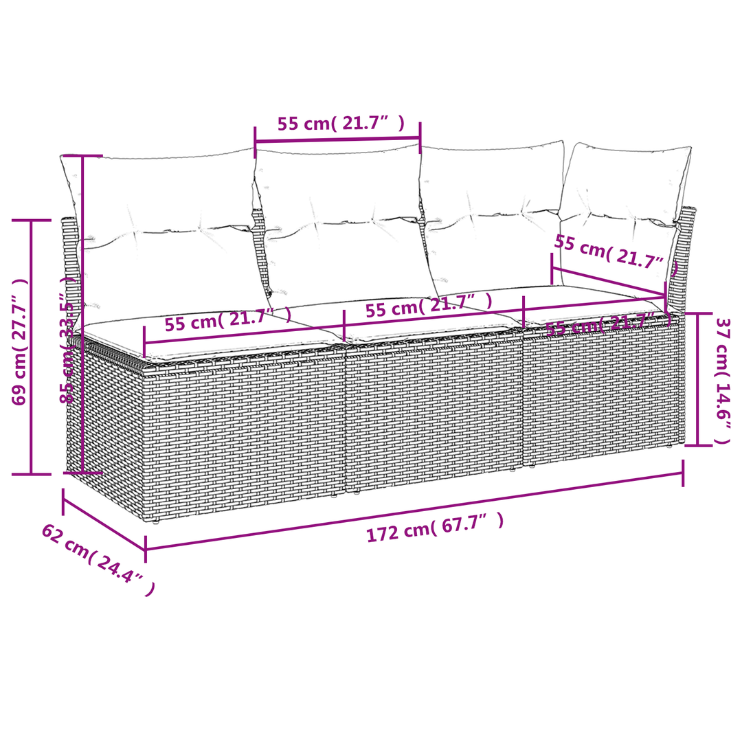 Havemøbelsofa med pude Grå 172 x 62 x 69 cm Poly rattan