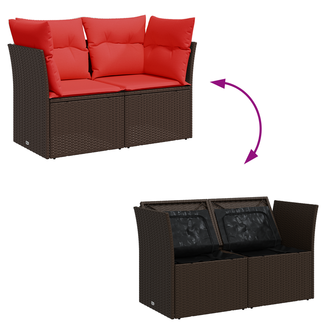havesofa med hynder 2-personers brun polyrattan