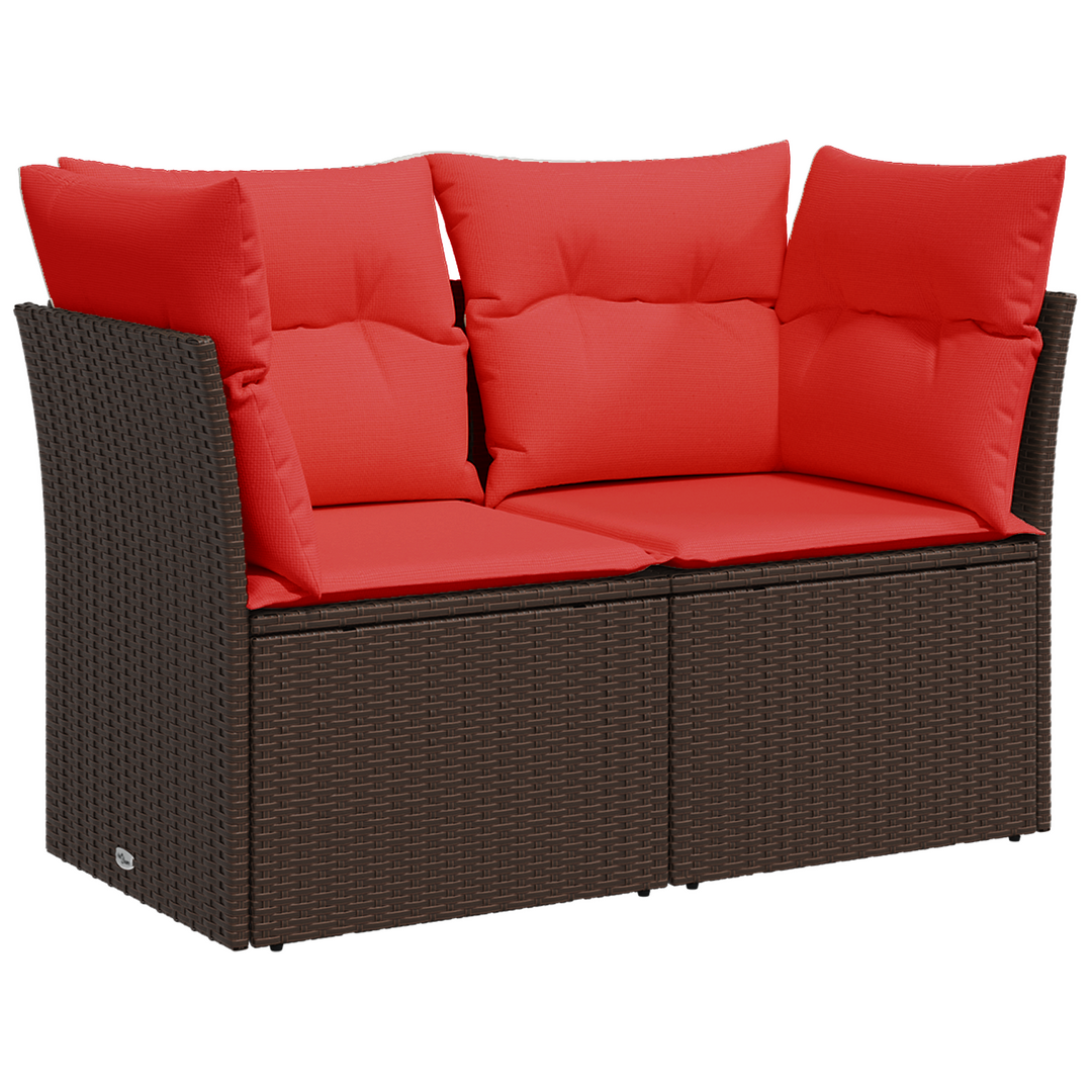 havesofa med hynder 2-personers brun polyrattan