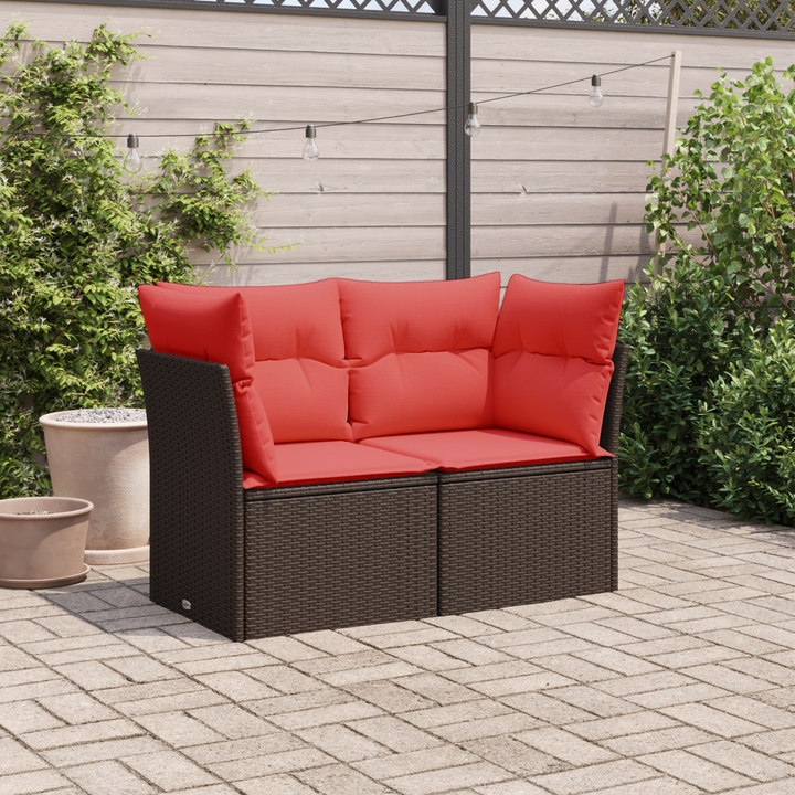 havesofa med hynder 2-personers brun polyrattan