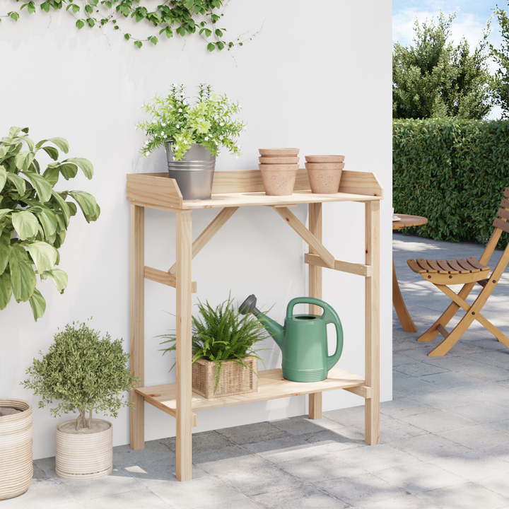 Plantebord med hylde Naturfarvet 75 x 40 x 90 cm Solid fyrretræ