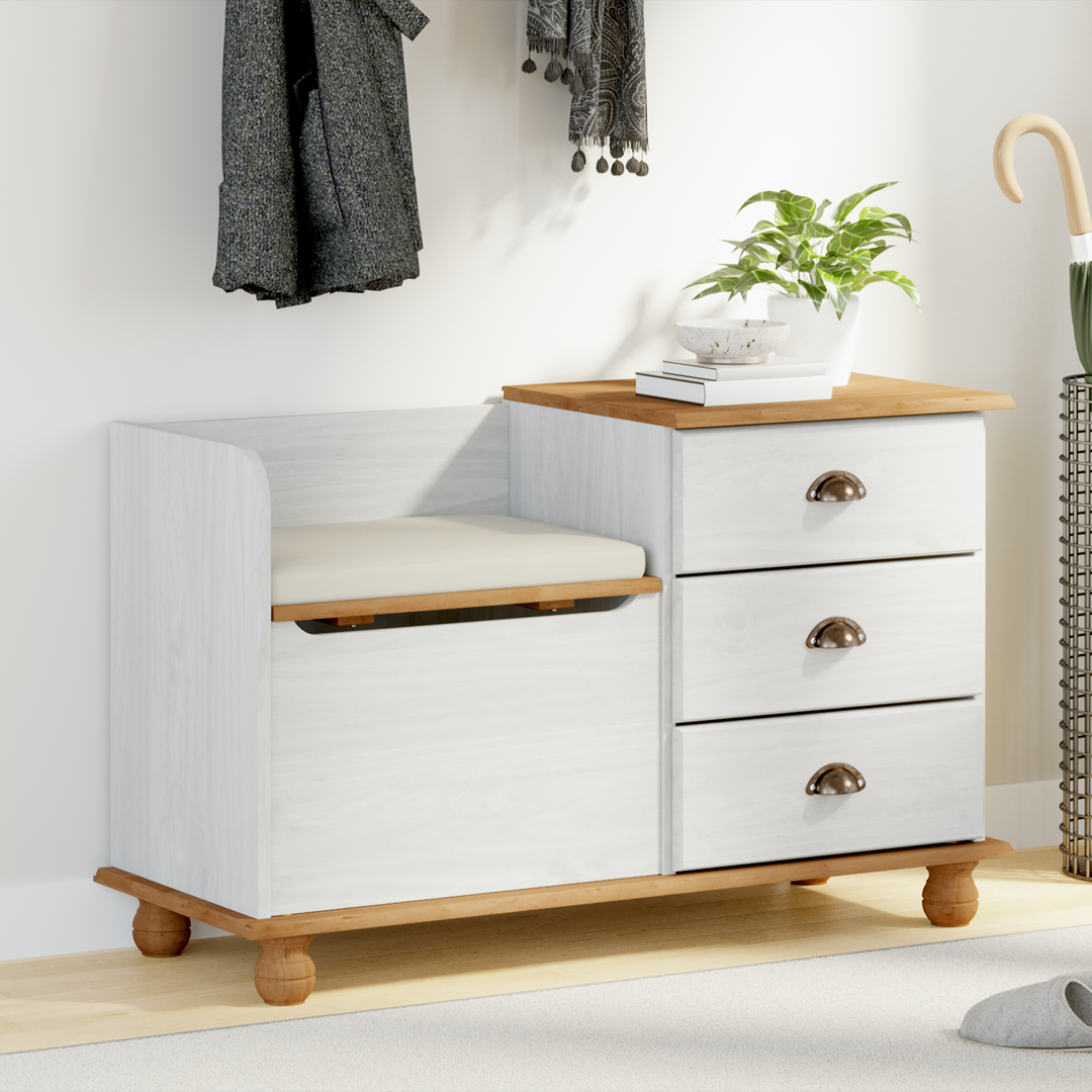 Opbevaringsbænk ASKIM Hvid 100 x 39 x 62 cm Massiv fyrretræ