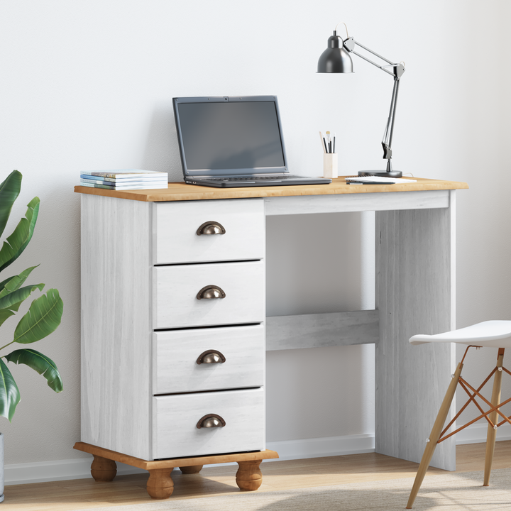 Skrivebord ASKIM Hvid 95 x 40 x 75 cm Massiv fyrretræ