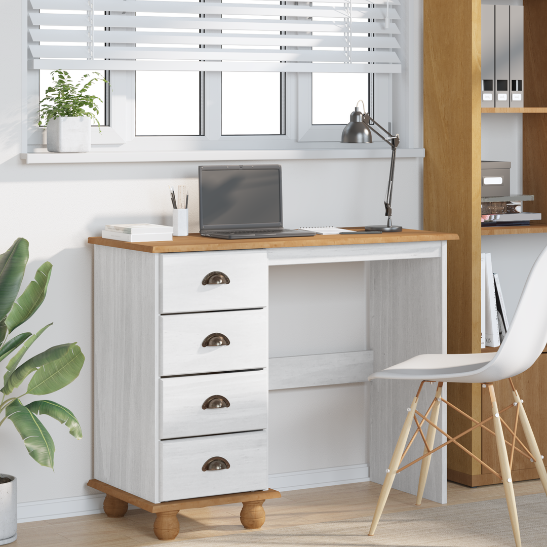 Skrivebord ASKIM Hvid 95 x 40 x 75 cm Massiv fyrretræ