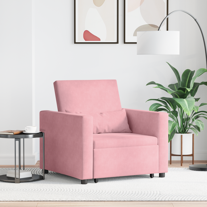 Utrækkelig sovesofa enkelt med hjul Lys pink Fløjl