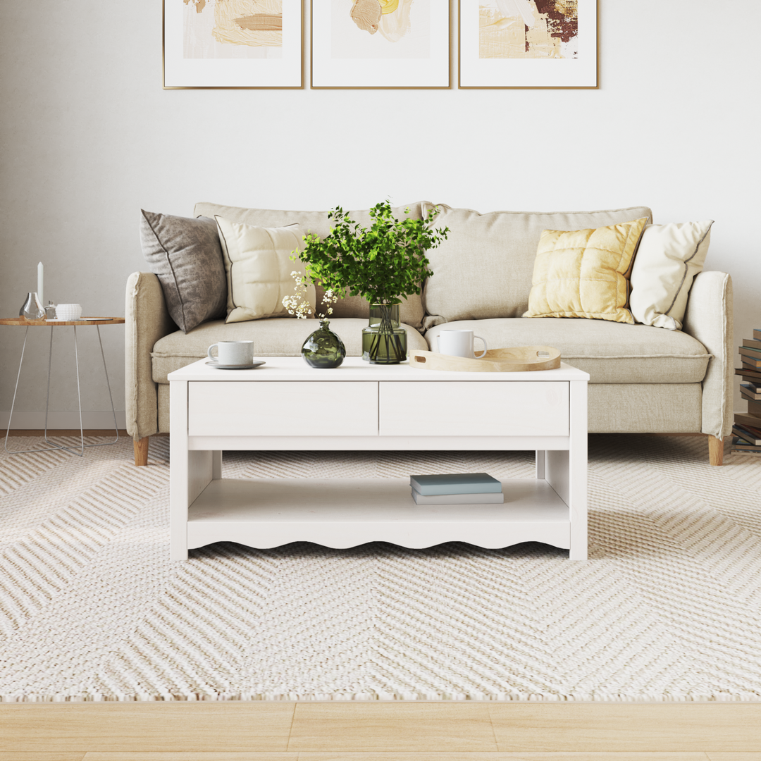 Sofabord Drammen Hvid 99 x 55 x 45 cm Massiv fyrretræ
