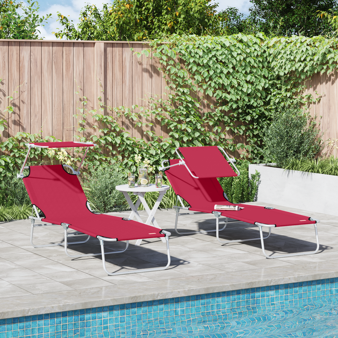 Solstol 2 pcs Rød 58 x 188 x 77cm Polyester