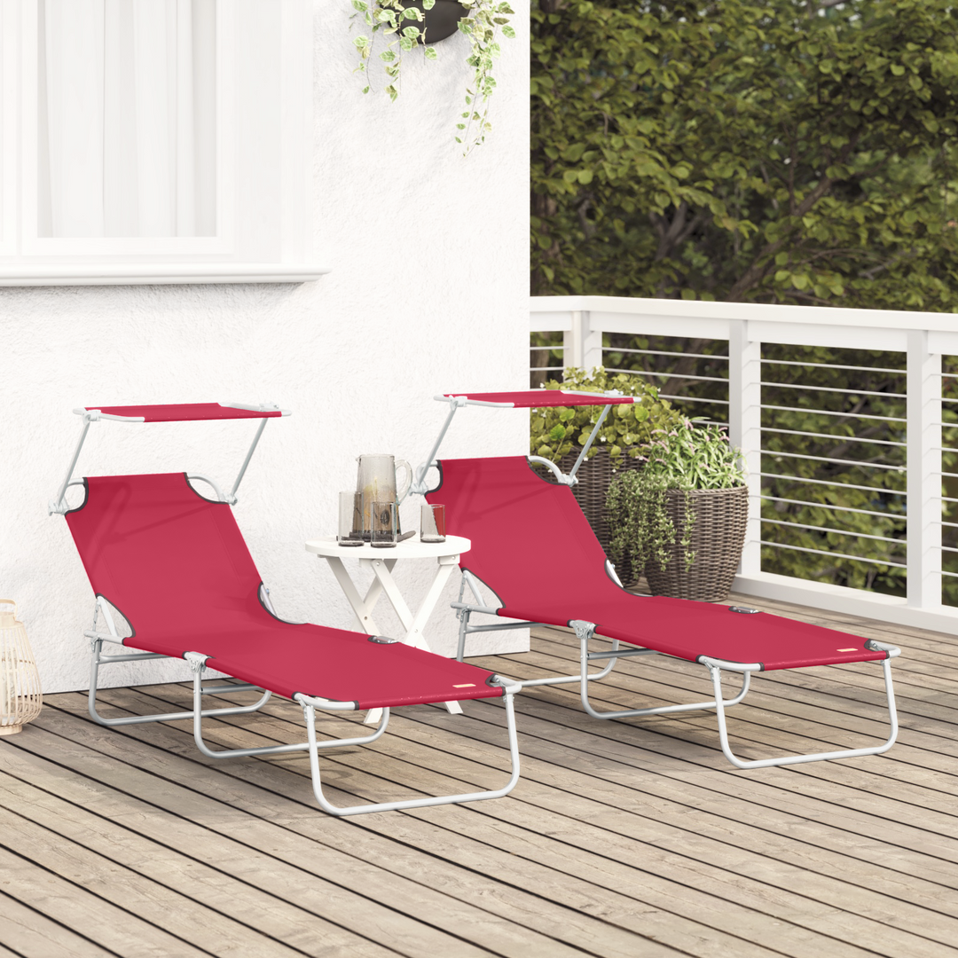 Solstol 2 pcs Rød 58 x 188 x 77cm Polyester