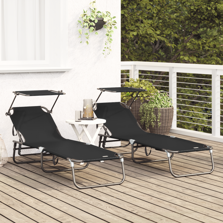 Foldestol 2 pcs Sort 190 x 57 x 81 cm oxford