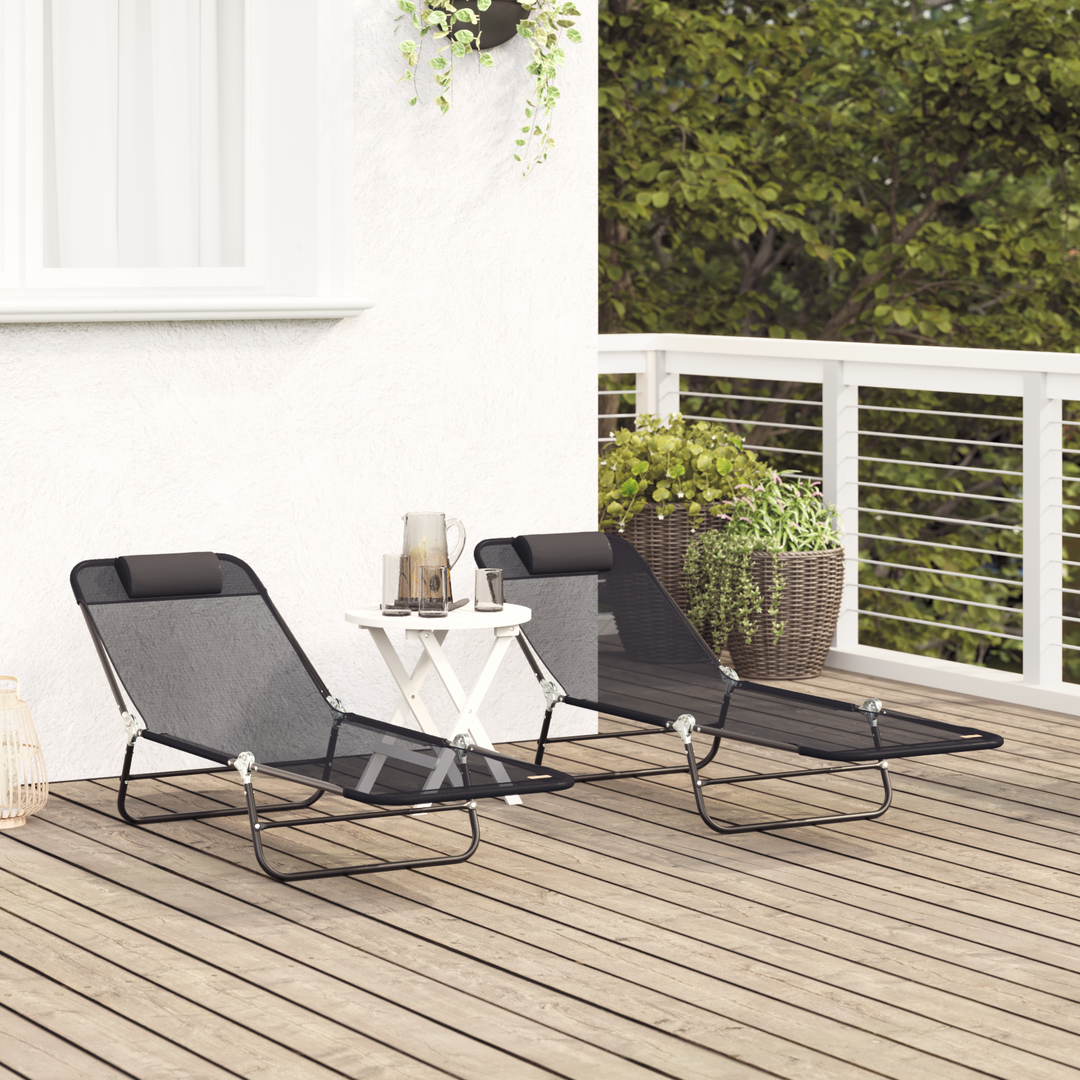 Foldestol 2 pcs Sort 182 x 55 x 85,5 cm Textilene
