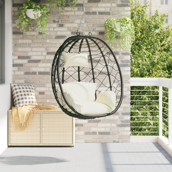 Hængende æggestol Cremehvid 91,5 x 54,5 x 107 cm polyrattan