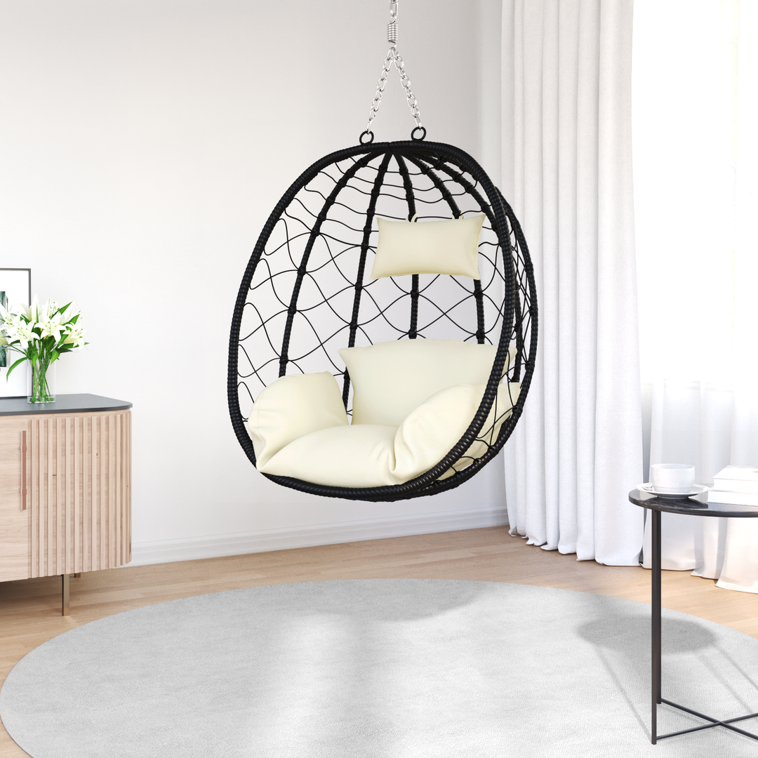 Hængende æggestol Cremehvid 91,5 x 54,5 x 107 cm polyrattan