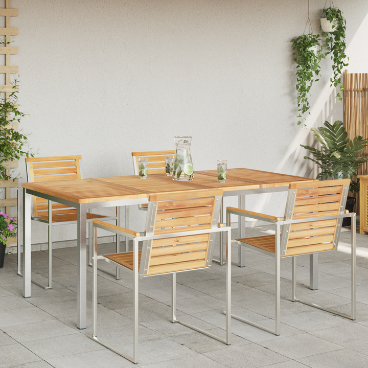 Spisebord 180x90x75 cm Massiv teaktræ og rustfrit stål
