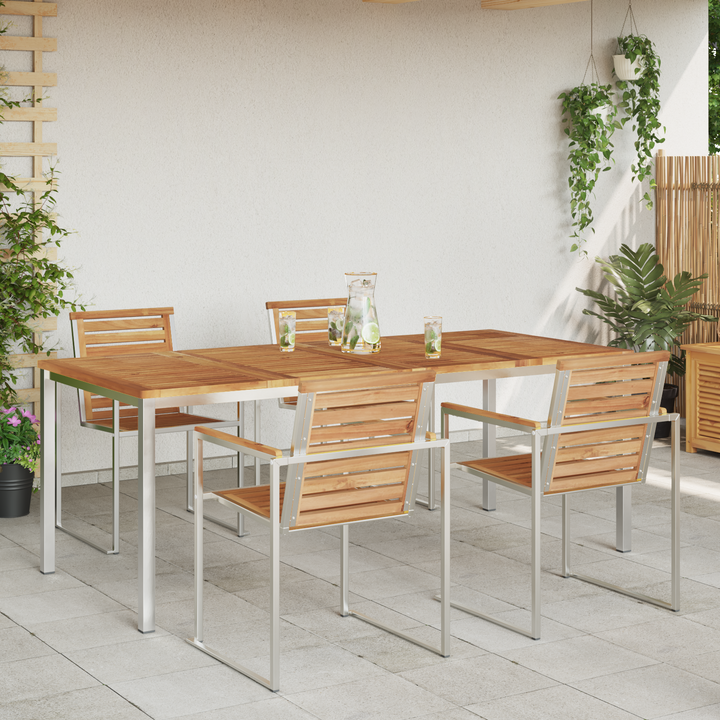 Spisebord 200x90x75 cm Massiv teaktræ og rustfrit stål