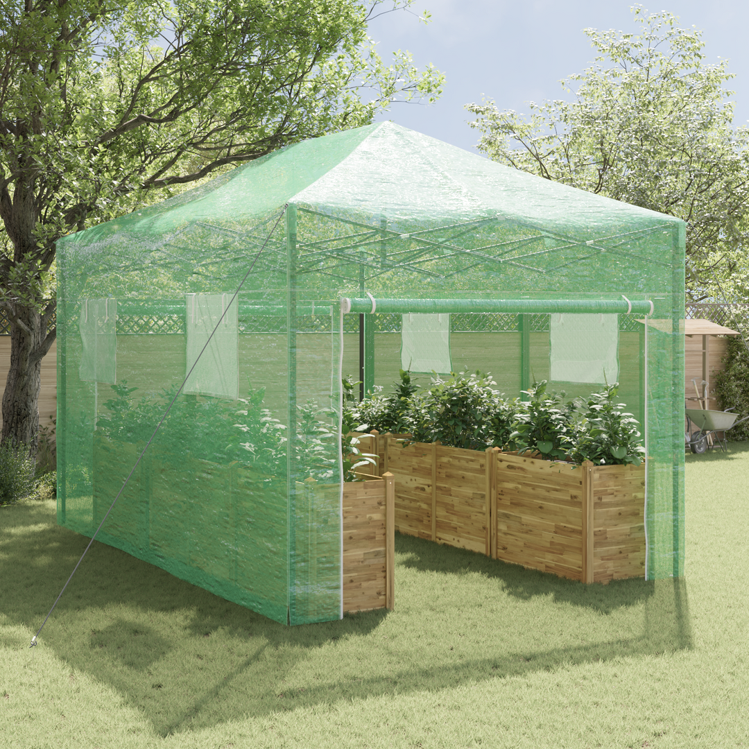 Drivhus med op-poppende ramme Grøn 290 x 430 x 315 cm Jern