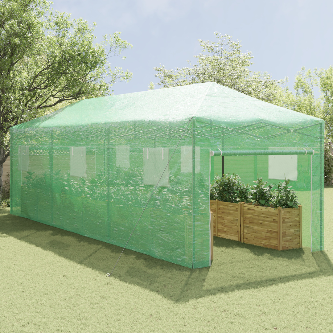 Drivhus med op-poppende ramme Grøn 290 x 870 x 315 cm Jern