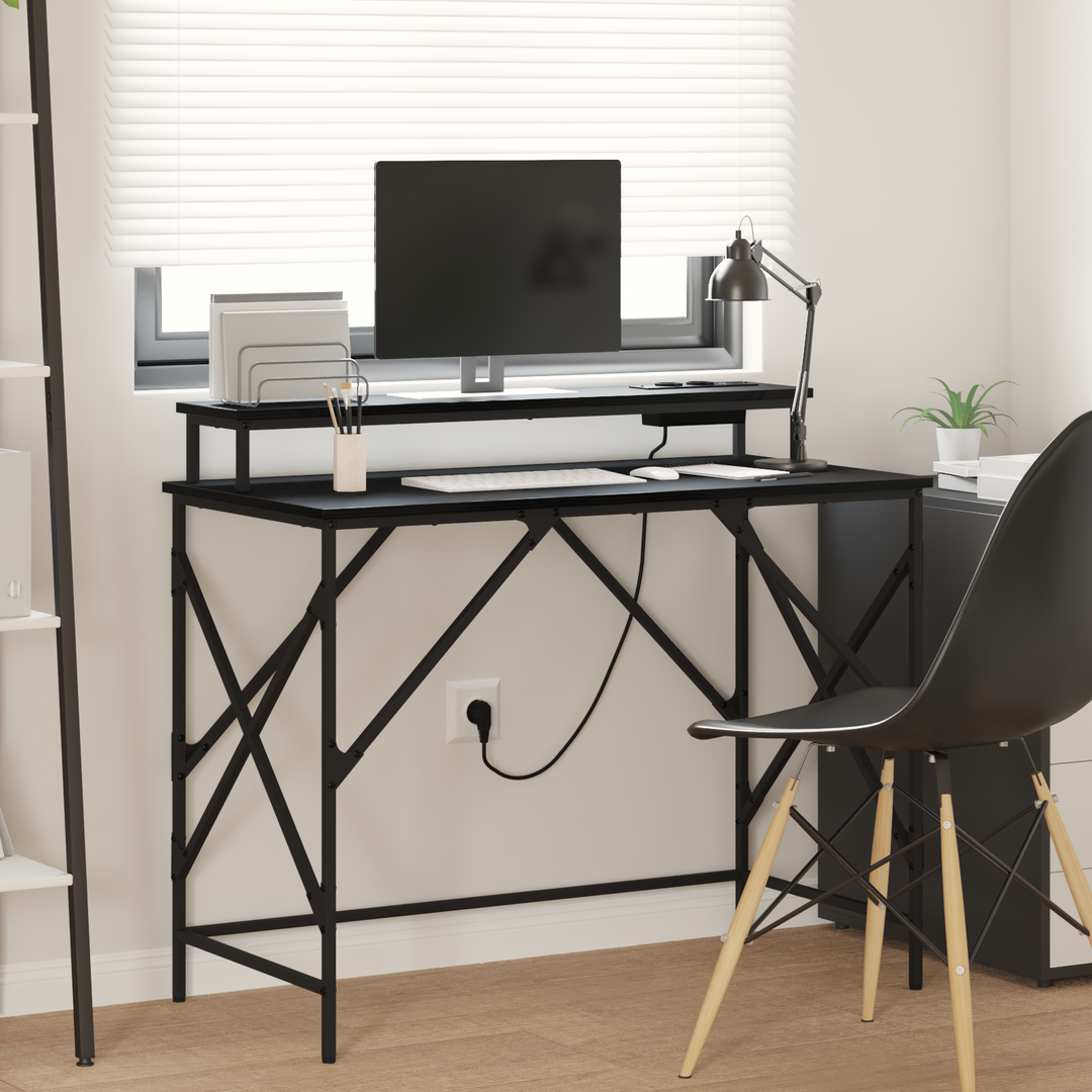 Bord med hylde Sort eg 100 x 50 x 86,5 cm Konstrueret træ