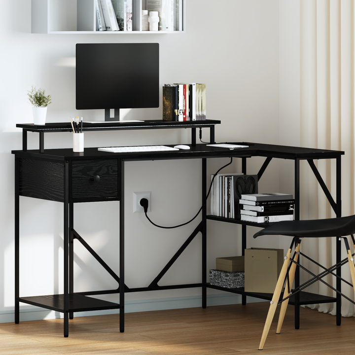 Bord med skuffe Sort eg 120 x 79 x 86,5 cm Konstrueret træ
