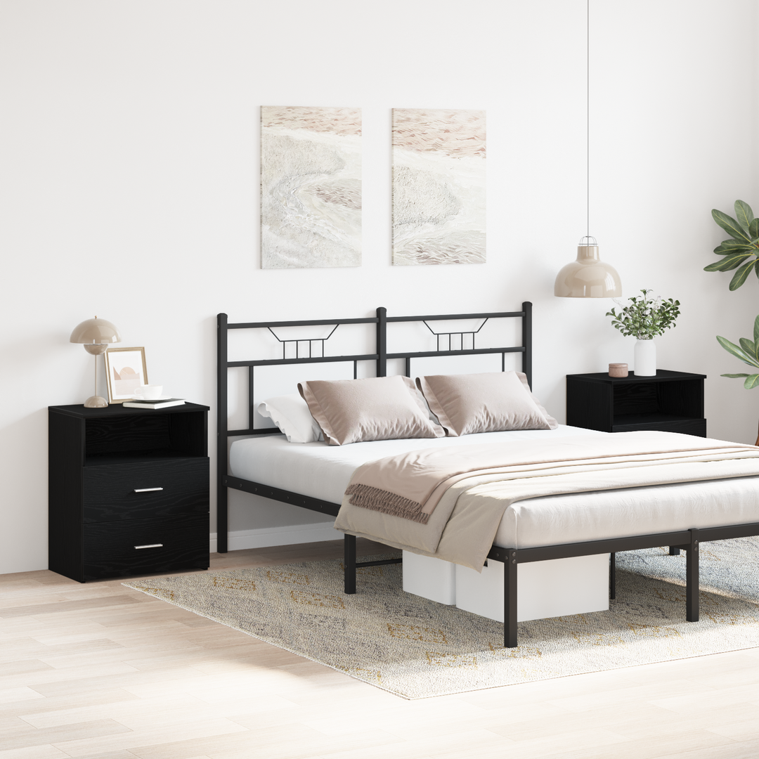 Natbord med skuffe 2 pcs Sort eg 50 x 32 x 60cm Konstrueret træ