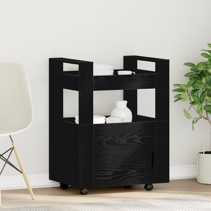 Køkkenvogn Sort eg 60 x 45 x 80 cm Konstrueret træ