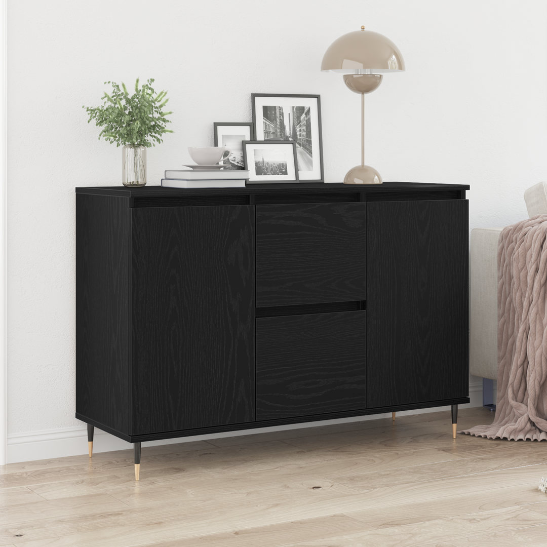 Sideboard med skuffe Sort eg 101,5 x 35 x 70 cm Konstrueret træ