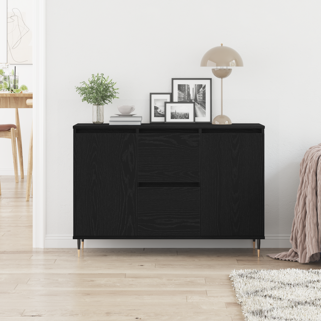 Sideboard med skuffe Sort eg 101,5 x 35 x 70 cm Konstrueret træ