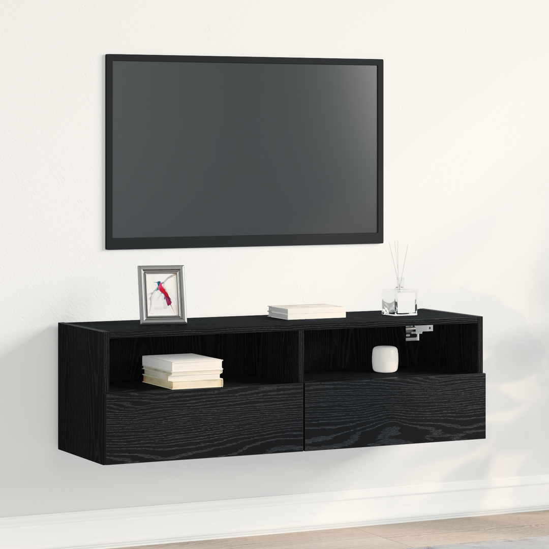 TV vægskab Vægmonteret Sort eg 100 x 30 x 30 cm Konstrueret træ