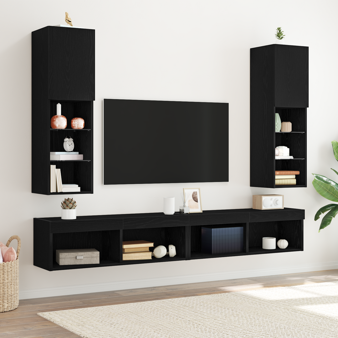TV-møbelsæt 2 pcs Sort eg 30,5 x 30 x 102 cm Konstrueret træ