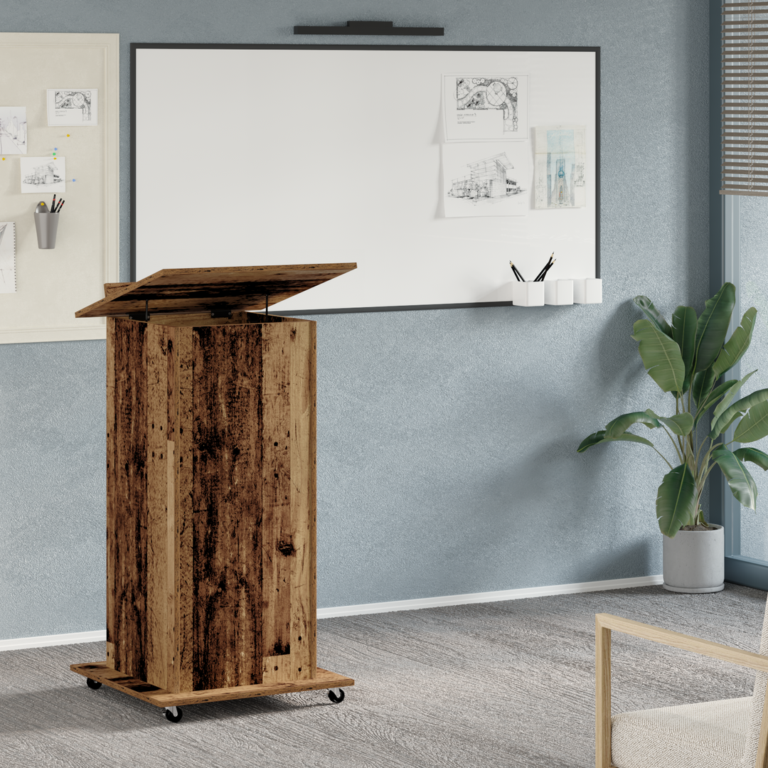 Podium med skuffe Gammelt træ 55 x 55 x 107 cm Konstrueret træ