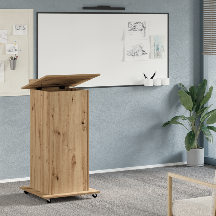 Podium med hjul Artisan Egetræ 55 x 55 x 107 cm Konstrueret træ