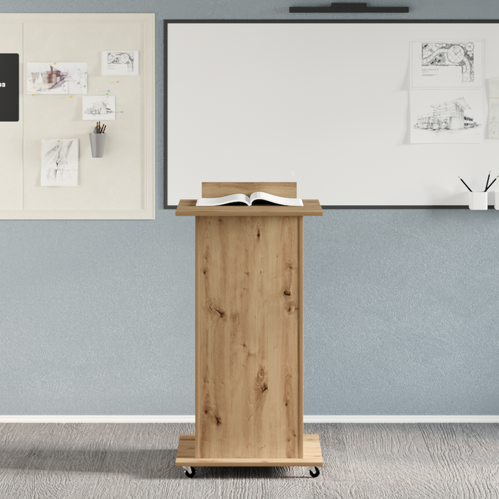 Podium med hjul Artisan Egetræ 55 x 55 x 107 cm Konstrueret træ