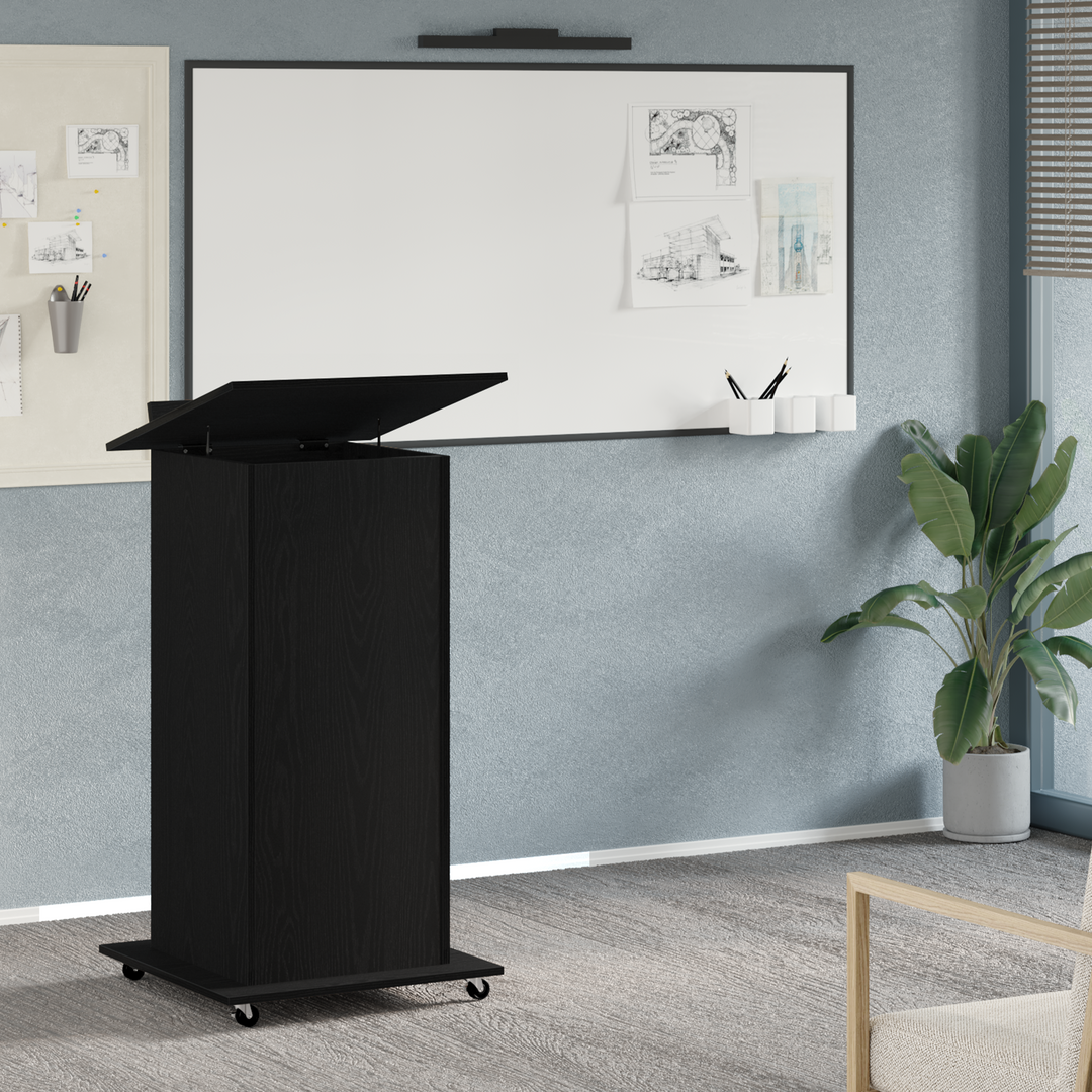 Podium med skuffe Sort eg 55 x 55 x 107 cm Konstrueret træ