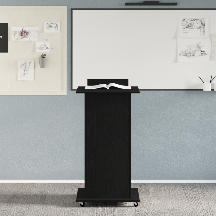Podium med skuffe Sort eg 55 x 55 x 107 cm Konstrueret træ