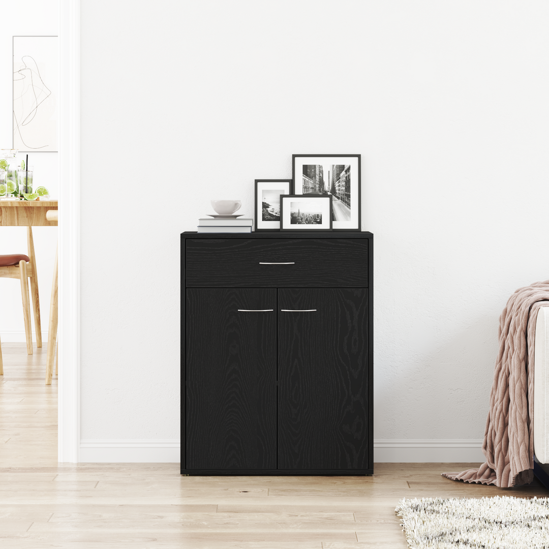 Sideboard med skuffe Sort eg 60 x 30 x 75 cm Konstrueret træ