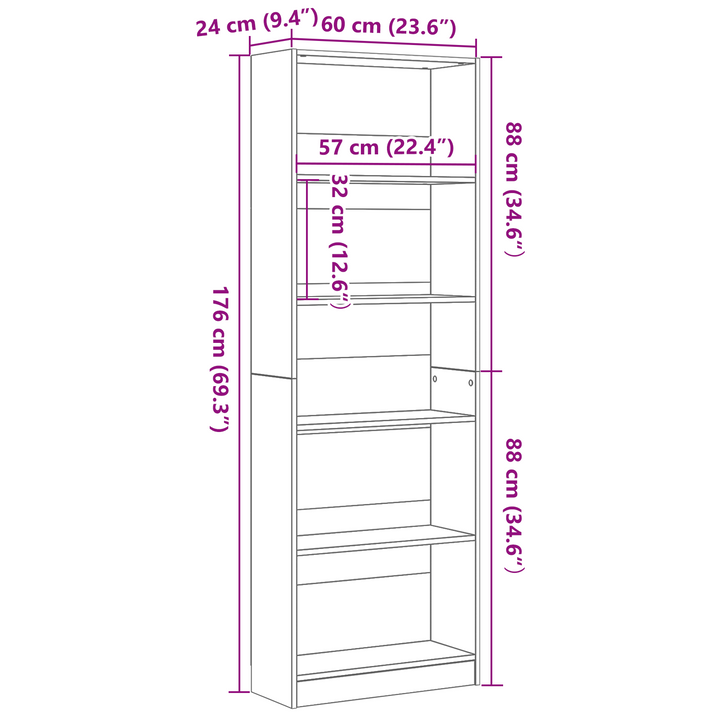 Bogreol Sort eg 60 x 24 x 176 cm Konstrueret træ