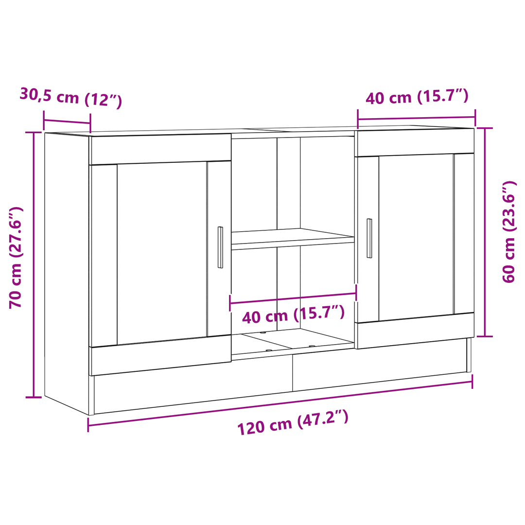 Sideboard Sort eg 120 x 30,5 x 70 cm Konstrueret træ