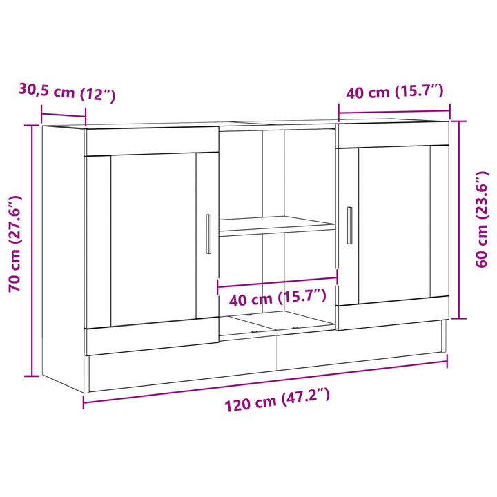 Sideboard Sort eg 120 x 30,5 x 70 cm Konstrueret træ