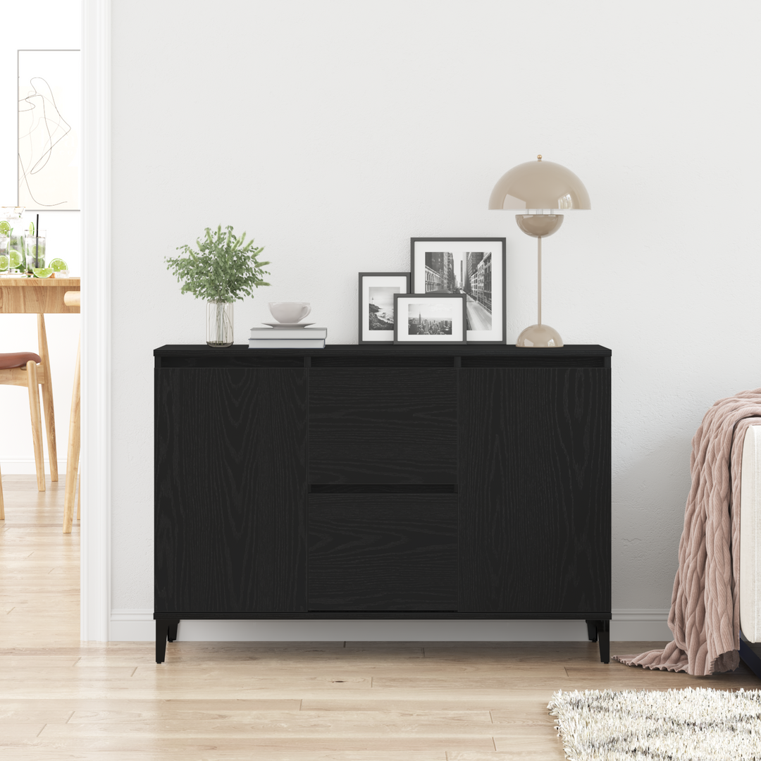 Sideboard med skuffe Sort eg 104 x 35 x 70 cm Konstrueret træ