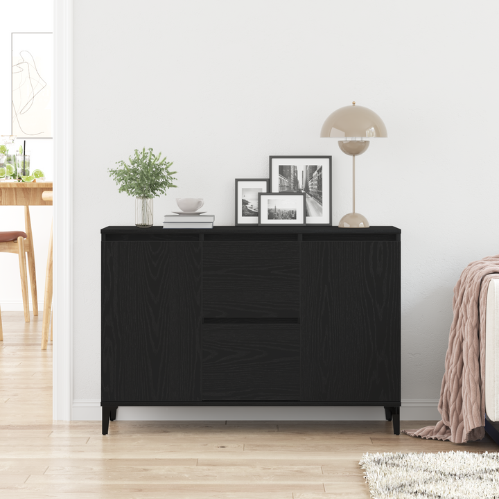 Sideboard med skuffe Sort eg 104 x 35 x 70 cm Konstrueret træ