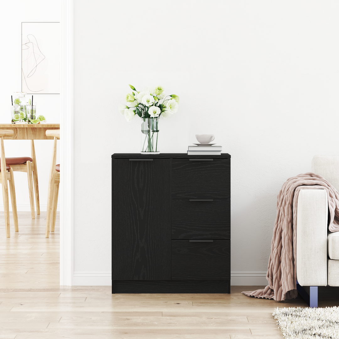 Sideboard med skuffe Sort eg 60 x 30 x 70 cm Konstrueret træ