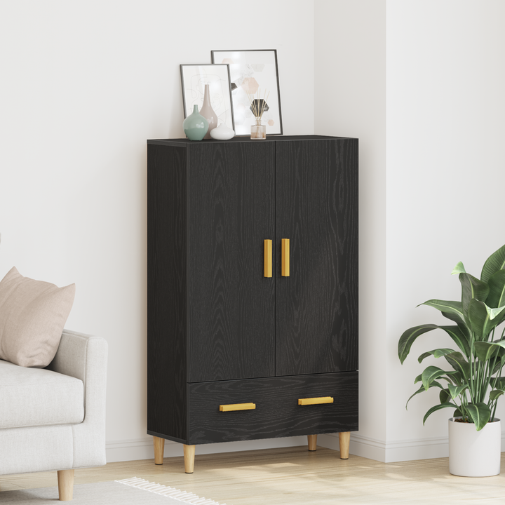 Highboard med skuffe Sort eg 70 x 31 x 115 cm Konstrueret træ