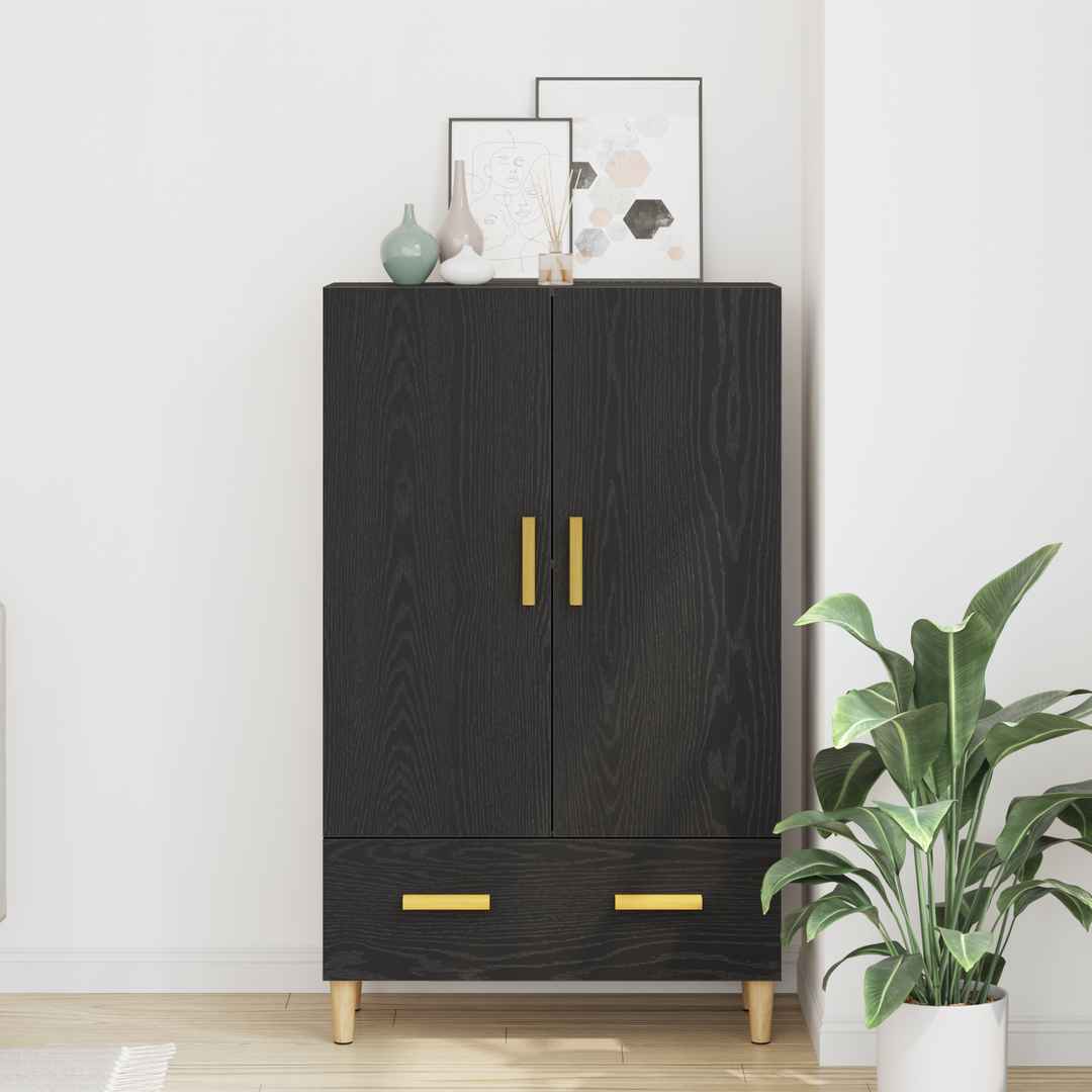 Highboard med skuffe Sort eg 70 x 31 x 115 cm Konstrueret træ
