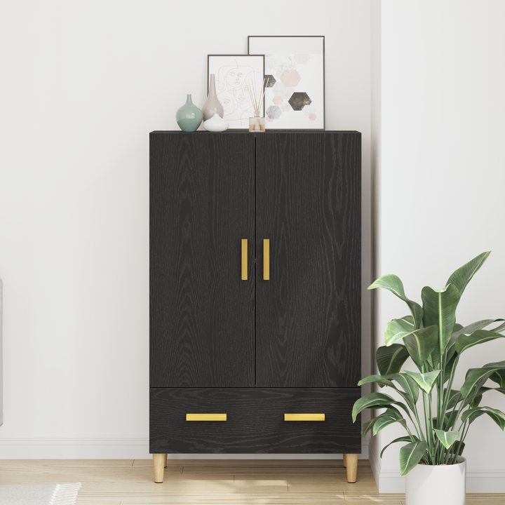 Highboard med skuffe Sort eg 70 x 31 x 115 cm Konstrueret træ