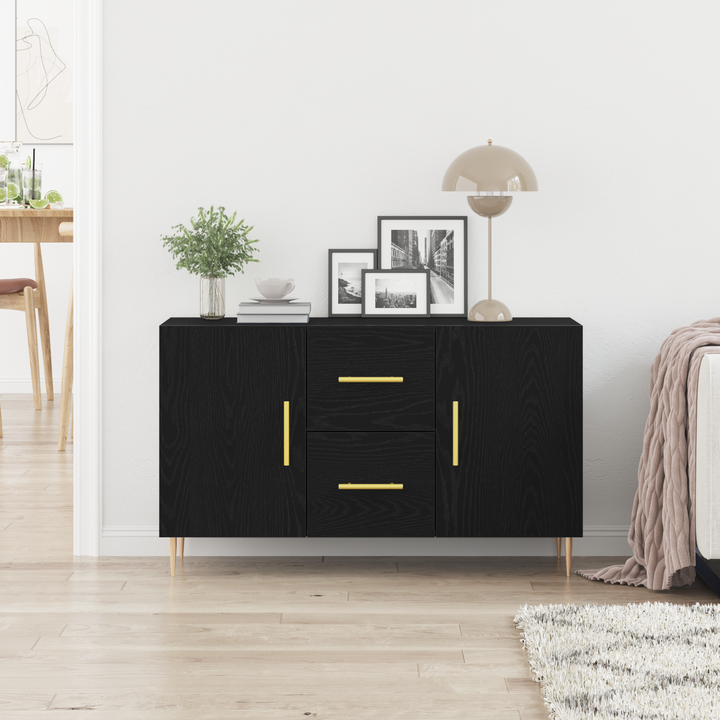 Sideboard med skuffe Sort eg 100 x 36 x 60 cm Konstrueret træ