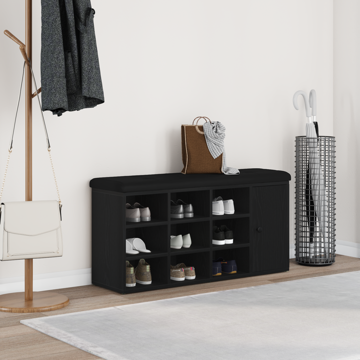 Opbevaringsbænk Sort eg 102 x 32 x 50 cm Konstrueret træ