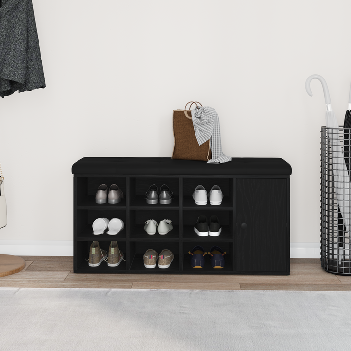 Opbevaringsbænk Sort eg 102 x 32 x 50 cm Konstrueret træ