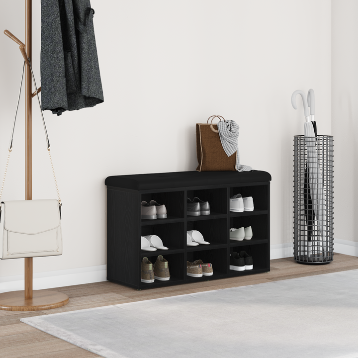 Sko bænk med hylde Sort 82 x 32 x 50 cm Konstrueret træ