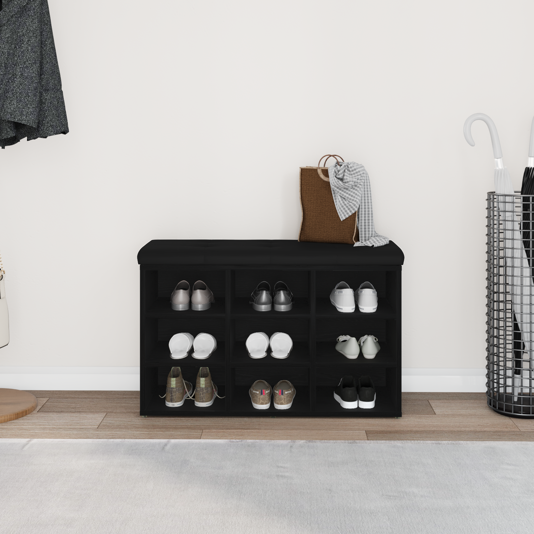 Sko bænk med hylde Sort 82 x 32 x 50 cm Konstrueret træ